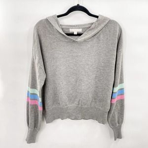 Spiritual Gangster Sweater with Hood Gray Rainbow Trim Boxy Fit Womens Small